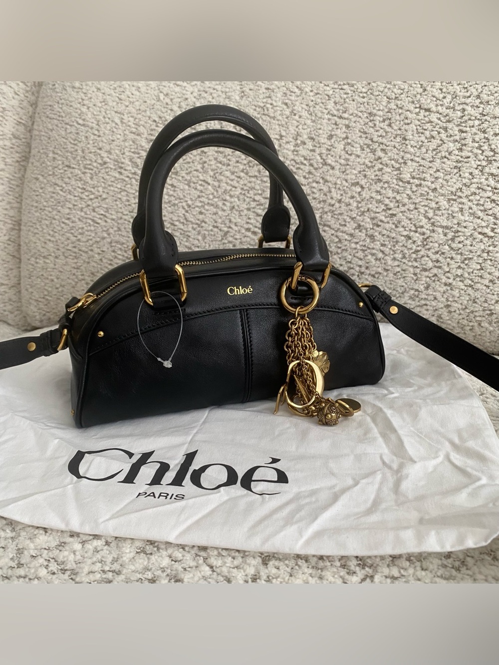 Chloe Small Bowling Crossbody Bag Black Gold Key Charm, Brand New